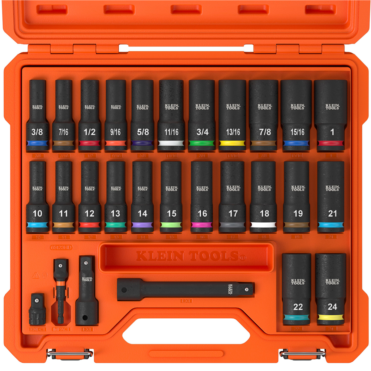 Klein Tools KNECT&trade; 1/2-Inch Drive Deep Well Impact Socket Set, Metric, 14-Piece