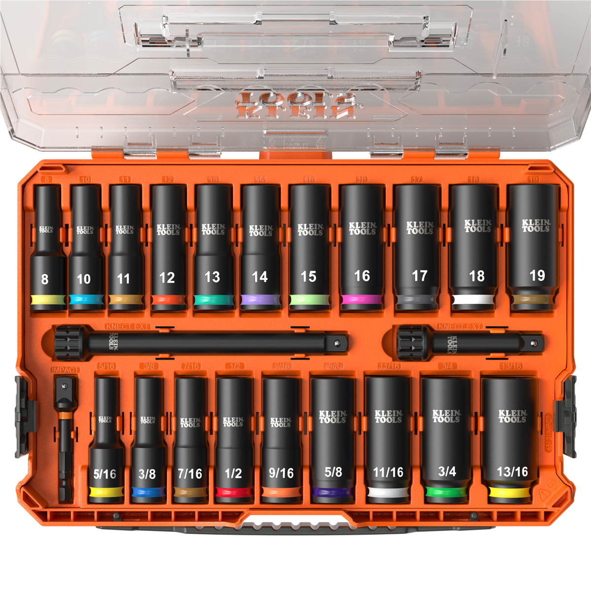 Klein Tools KNECT&trade; 1/2-Inch Drive Deep Well Impact Socket Set, SAE, 14-Piece