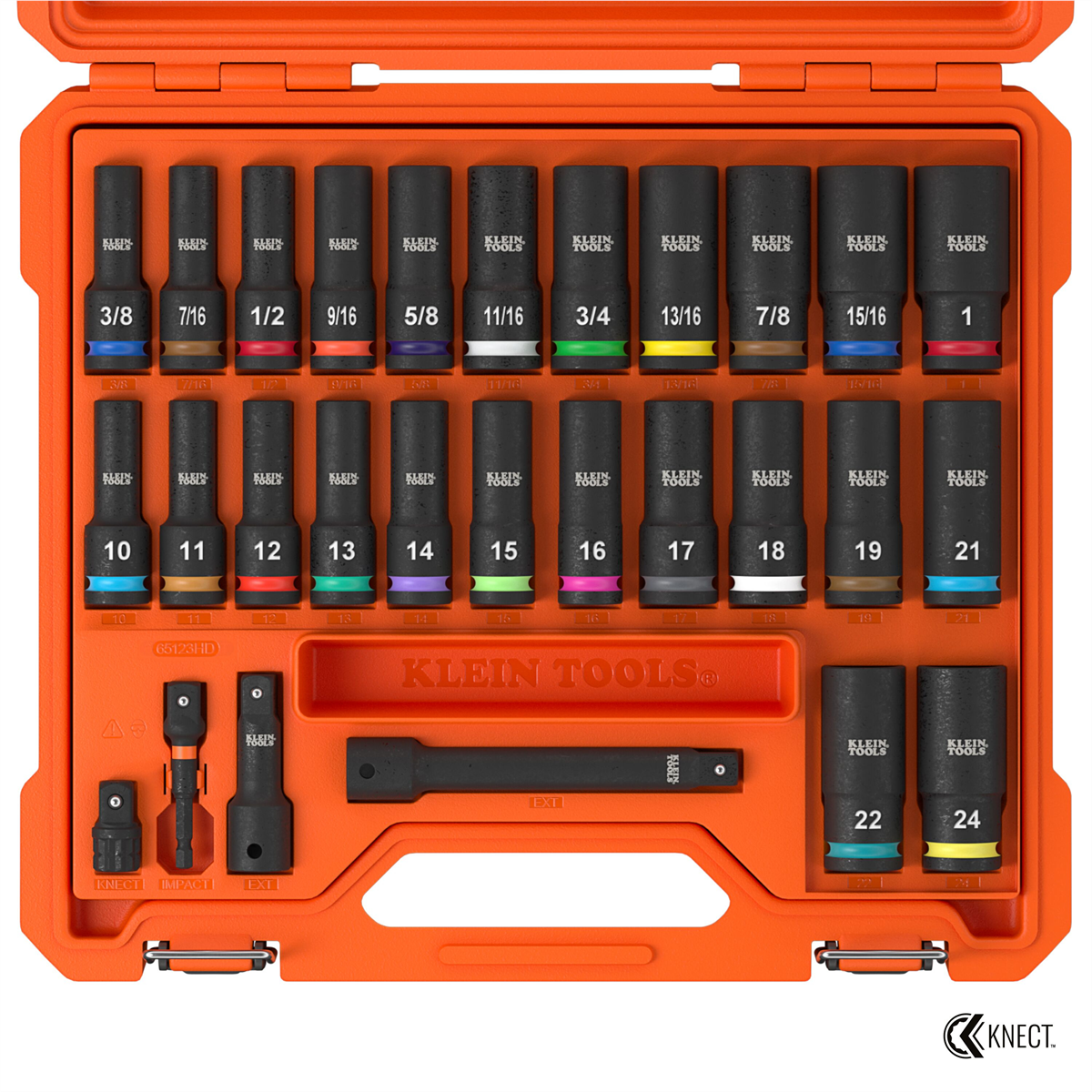 Klein Tools KNECT 1/2-Inch Deep-Well Impact Socket Set, SAE / Metric, 28-Piece