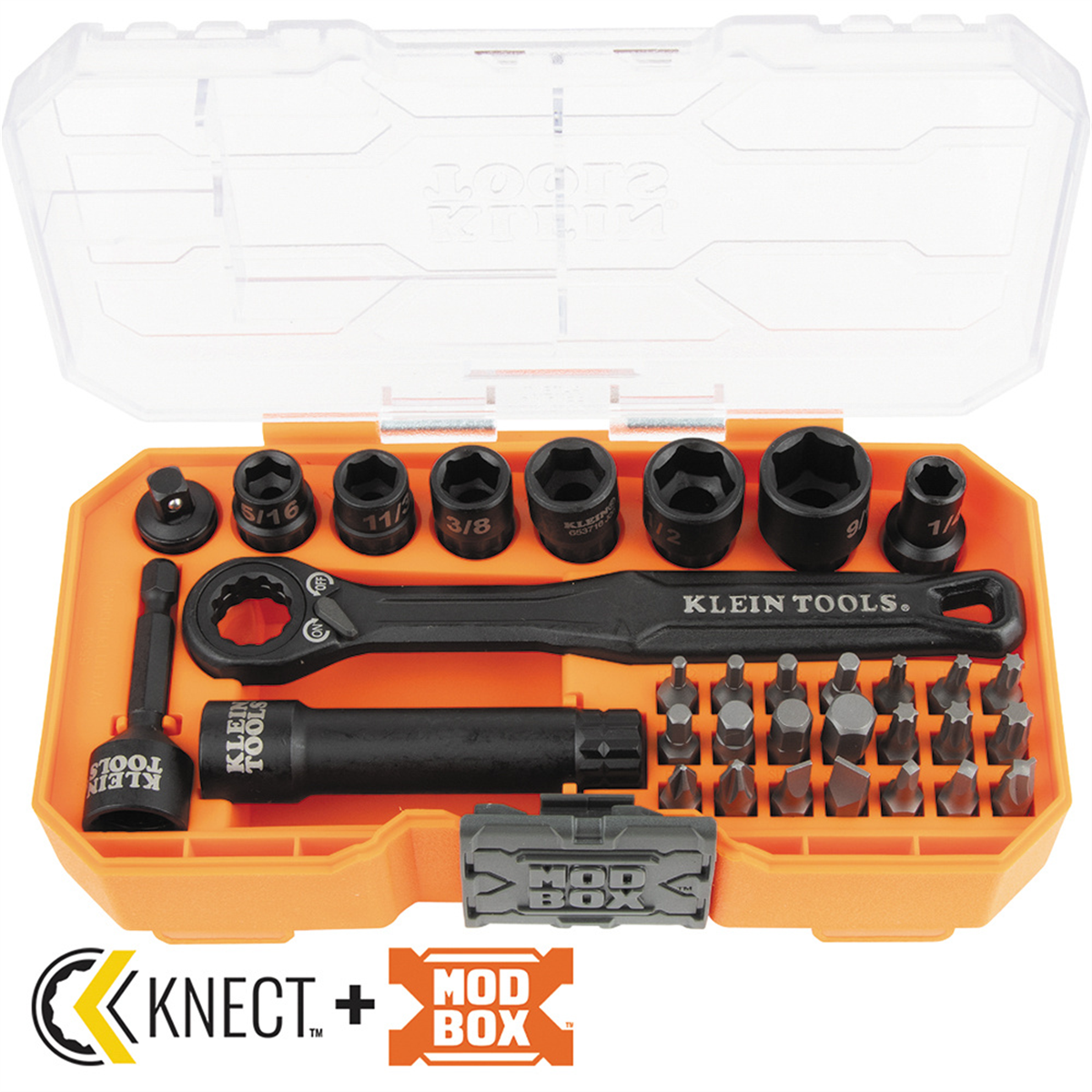 Klein Tools KNECT 1/4-Inch Drive Impact-Rated Pass Through Socket Set, 32-Piece