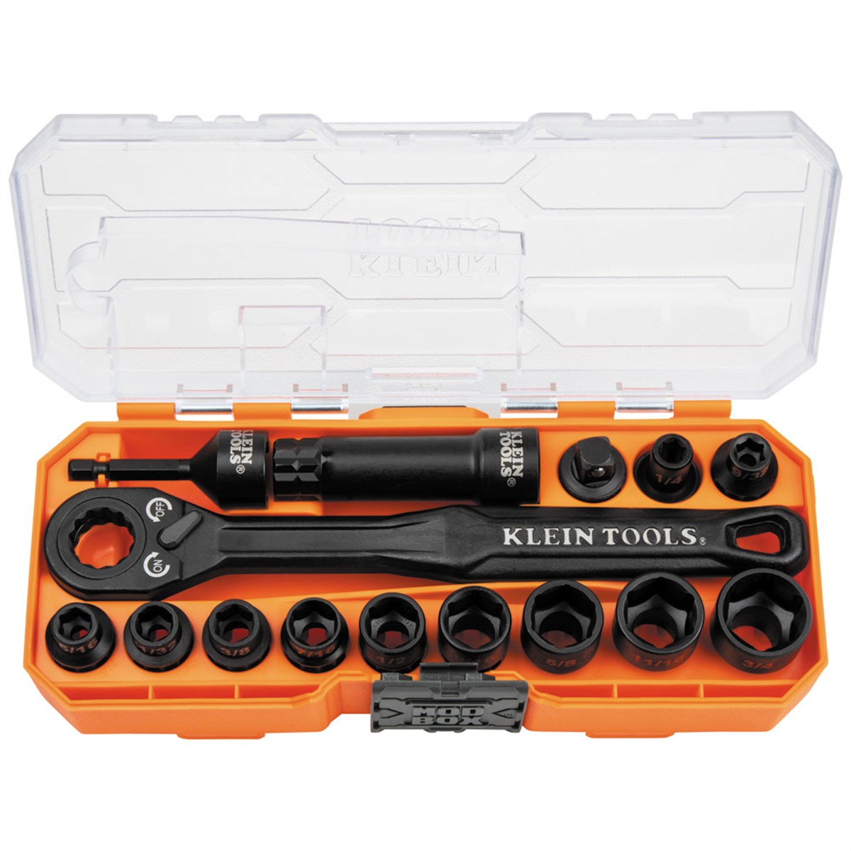 Klein Tools KNECT&trade; (S) Pass Through Ratchet and 1/4-Inch Drive Socket Adapter Set