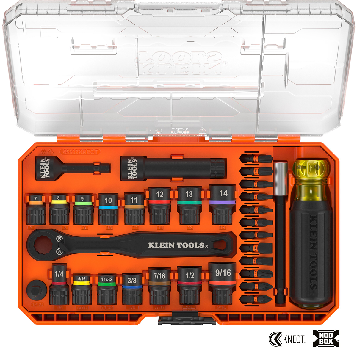 Klein Tools KNECT Pass-Through and Impact Socket Set, SAE and Metric, 33-Piece