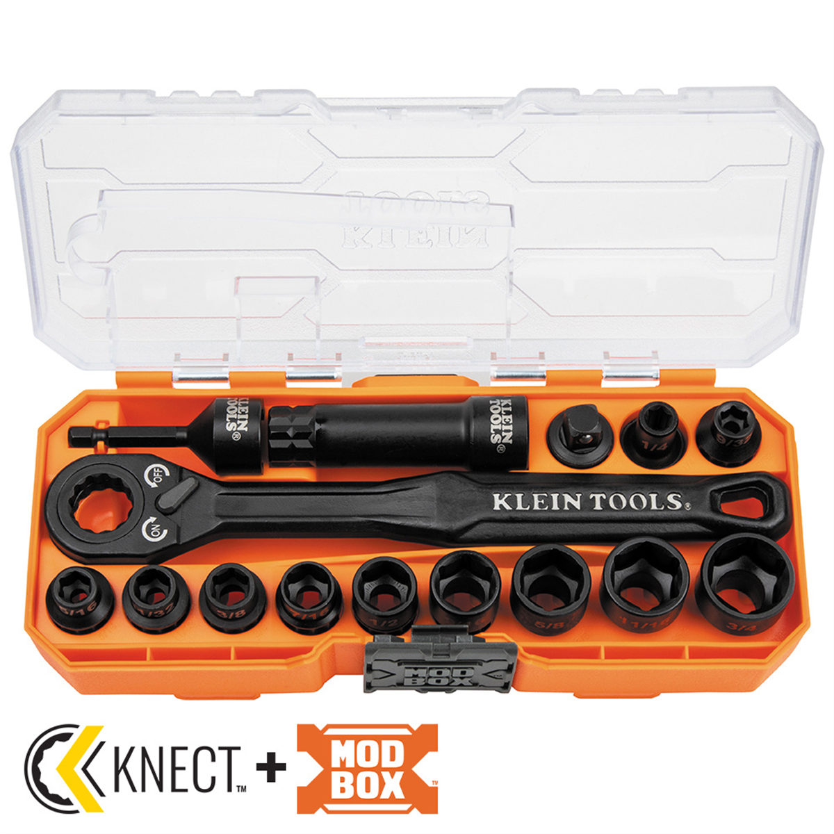 Klein Tools KNECT 3/8-Inch Drive Impact-Rated Pass Through Socket Set, 15-Piece