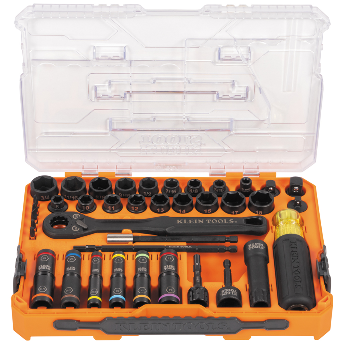 Klein Tools KNECT&trade; Quad-16 Heavy-Duty Impact Flip Sockets, SAE and Metric, 6-Piece