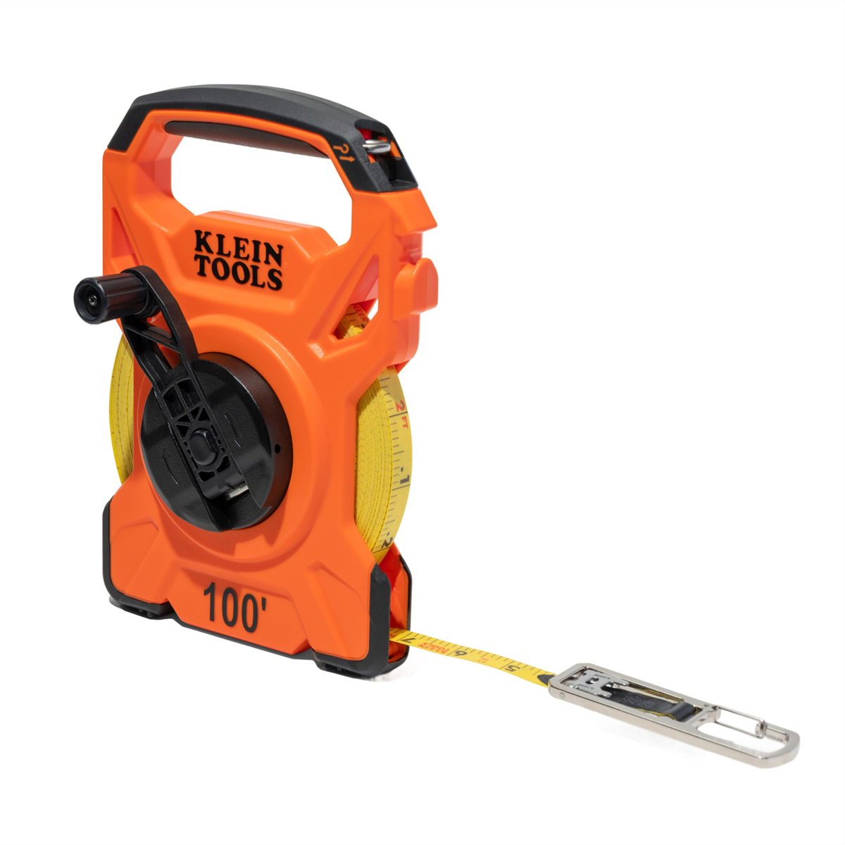 Klein Tools 100-Foot Open Reel Tape Measure with Single Hook and Carabiner