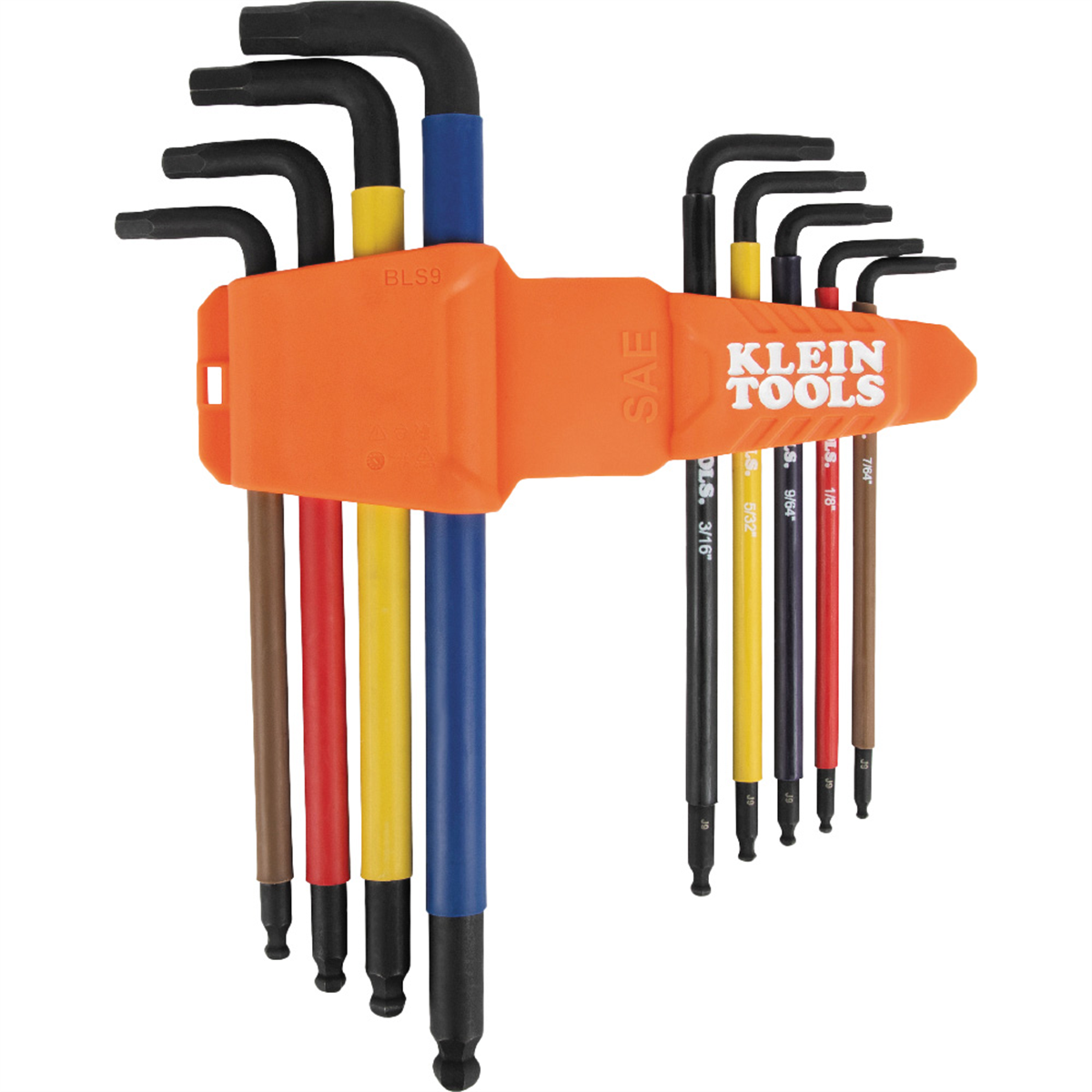 Klein Tools Color-Coded Extra-Long L Style Hex Key Caddy Set, SAE, 9-Piece
