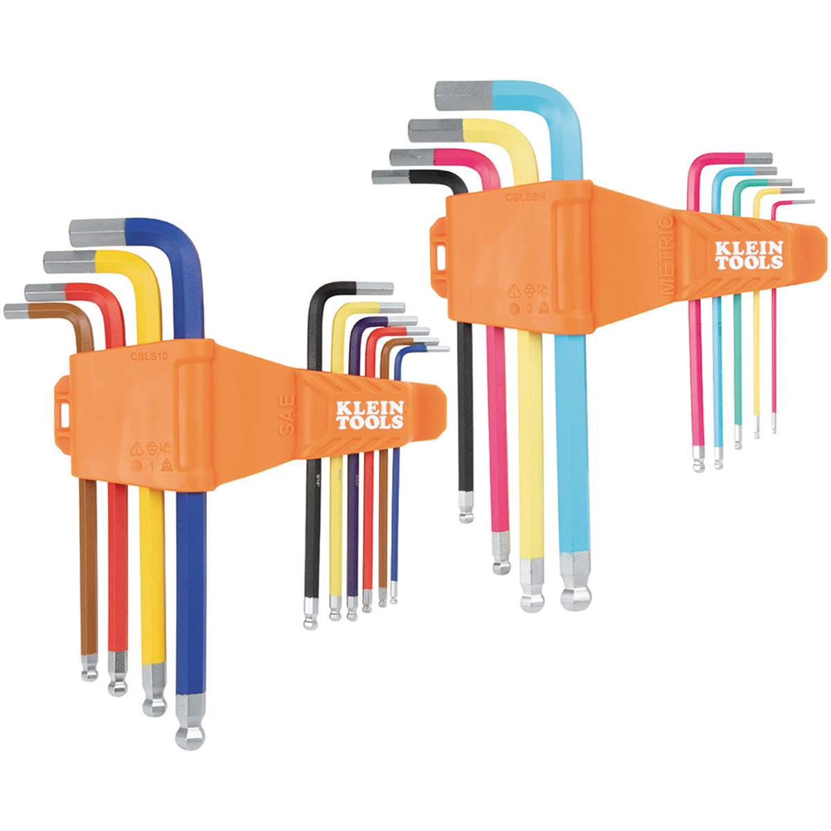 Klein Tools Powder Coated Long Ball End Hex Key Set, SAE and Metric, 19-Piece