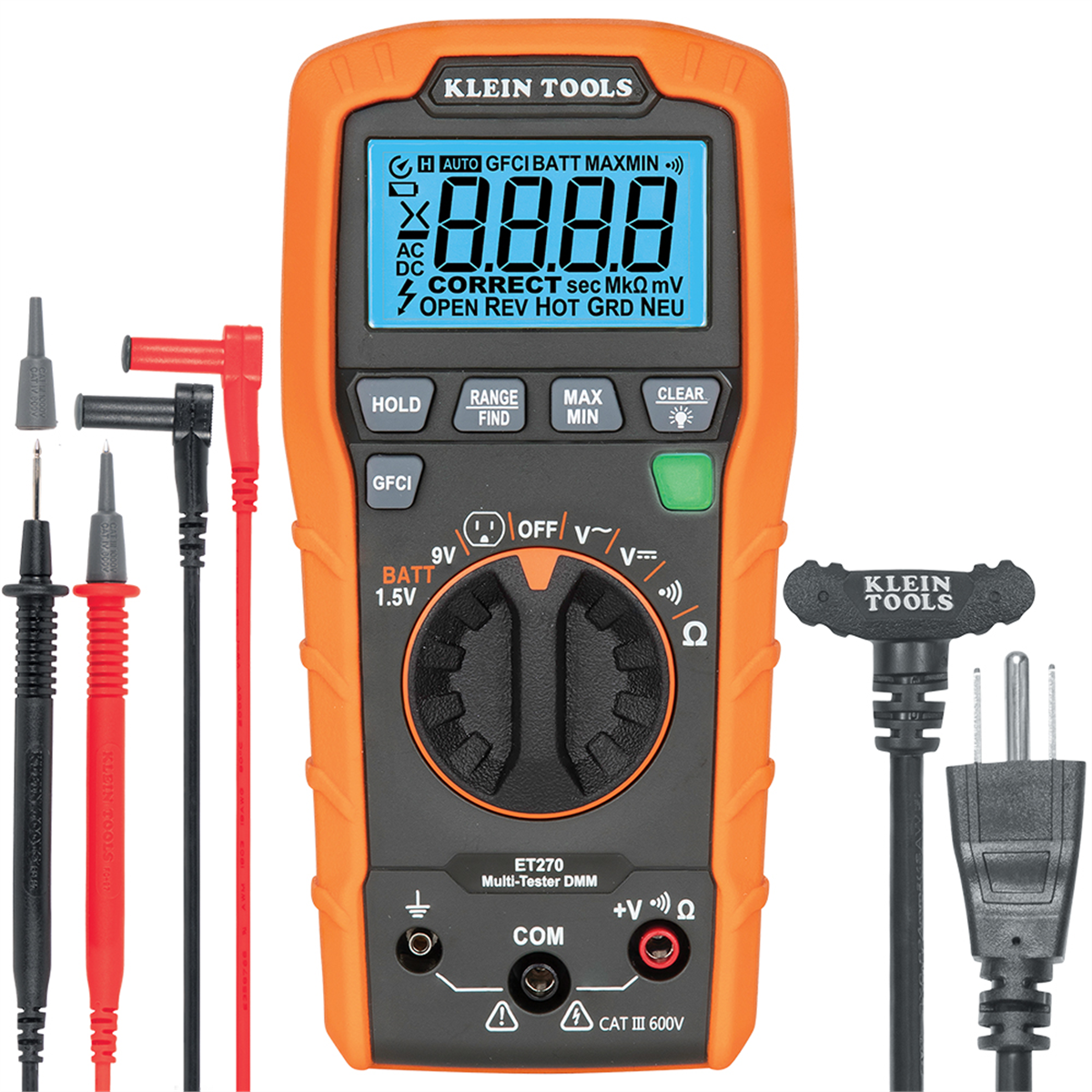 Klein Tools Auto-Ranging Digital Multi-Tester with Standard/GFCI Receptacle Tester