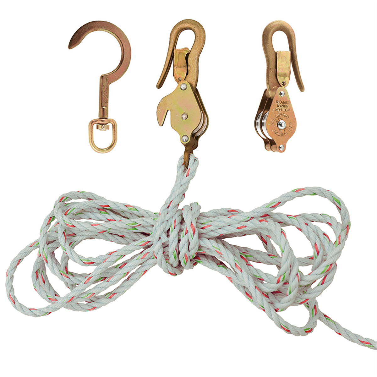 Klein Tools Block and Tackle, Spliced to H268, Block H267, Swivel Anchor Hook 259