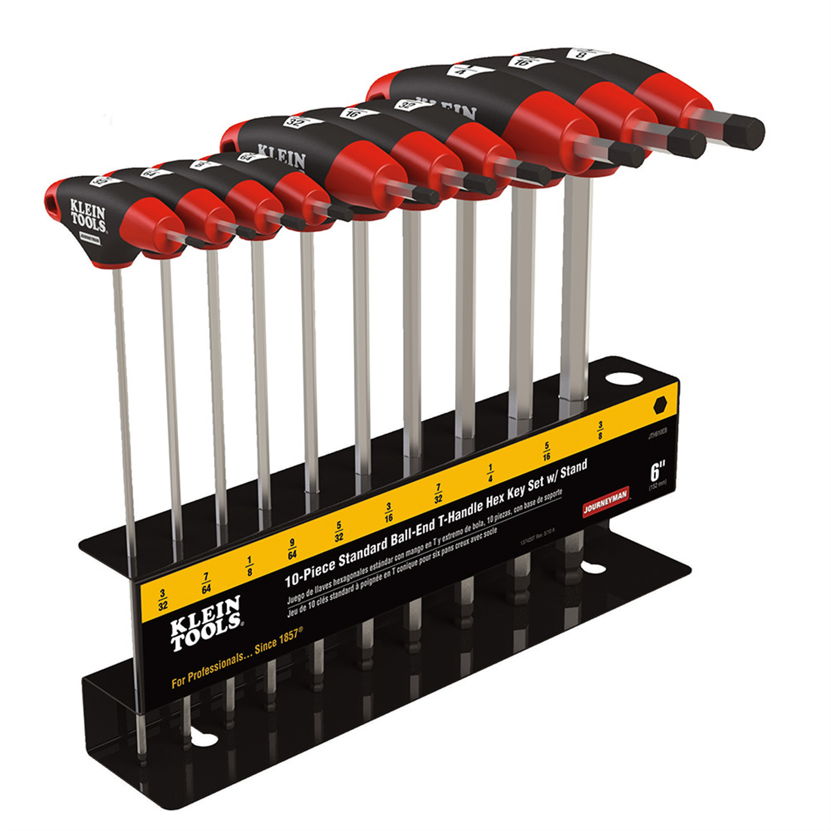Klein Tools Hex Key Set, SAE Ball-End T-Handle, 6-Inch, with Stand, 10-Piece