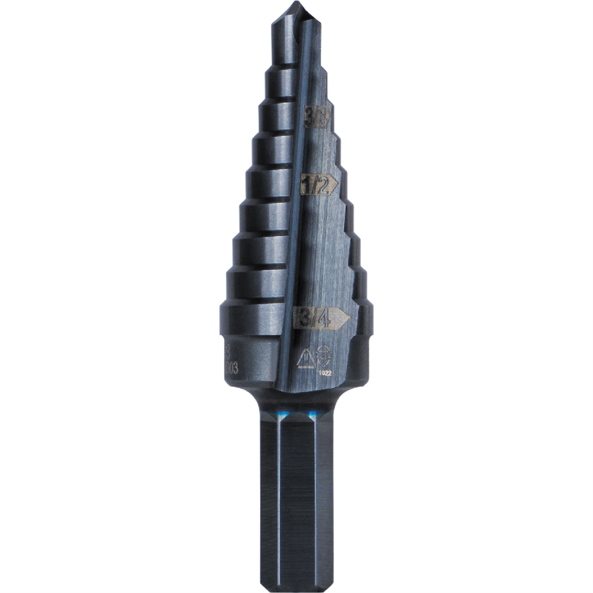 Klein Tools 9-Step Drill Bit, 3/8-Inch Hex, Double Straight Flute, 1/4-Inch to 3/4-Inch