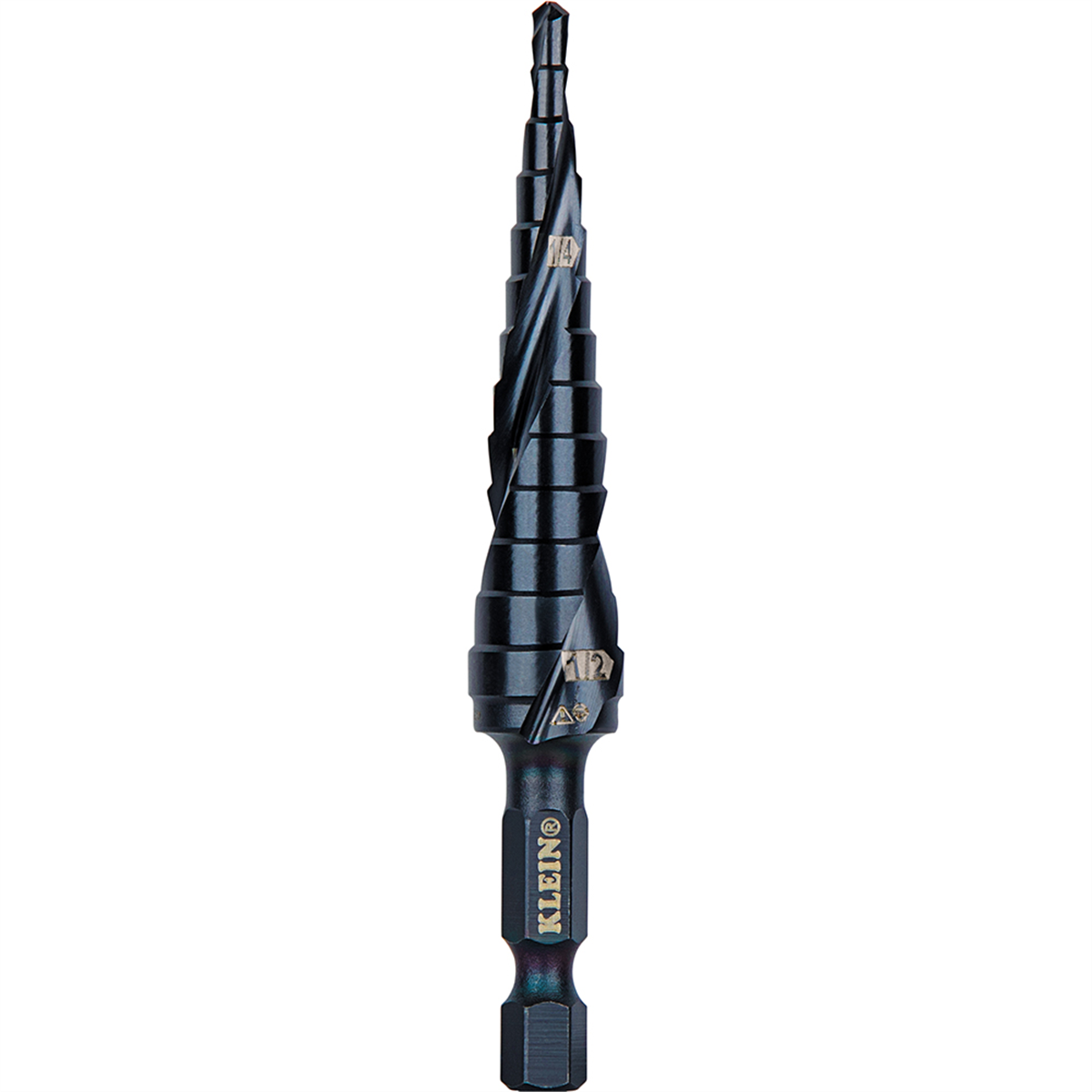Klein Tools Step Drill Bit, Quick Release, Double Spiral Flute, 1/8 to 1/2-Inch