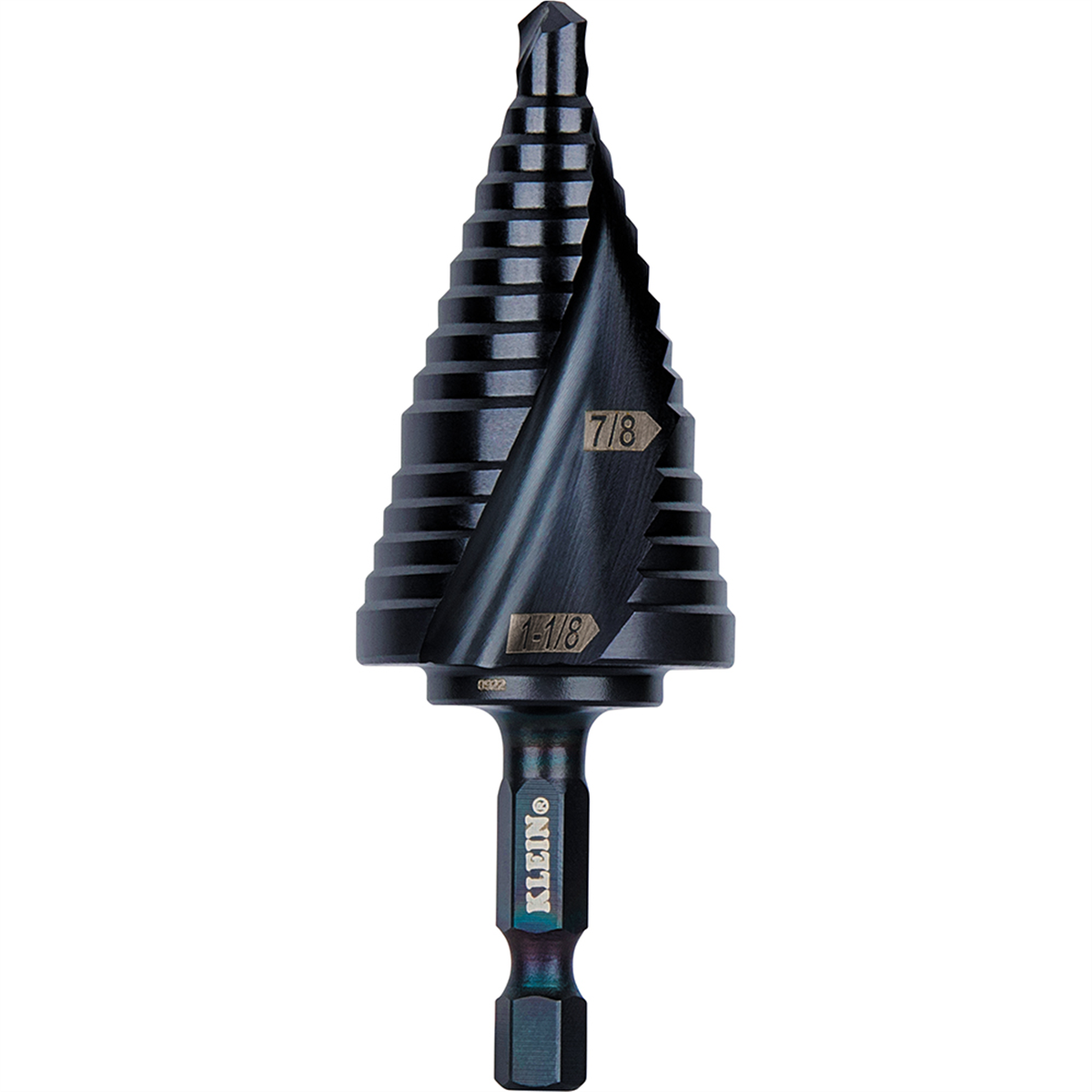 Klein Tools Step Drill Bit, Quick Release, Double Spiral Flute, 7/8 to 1-1/8-Inch