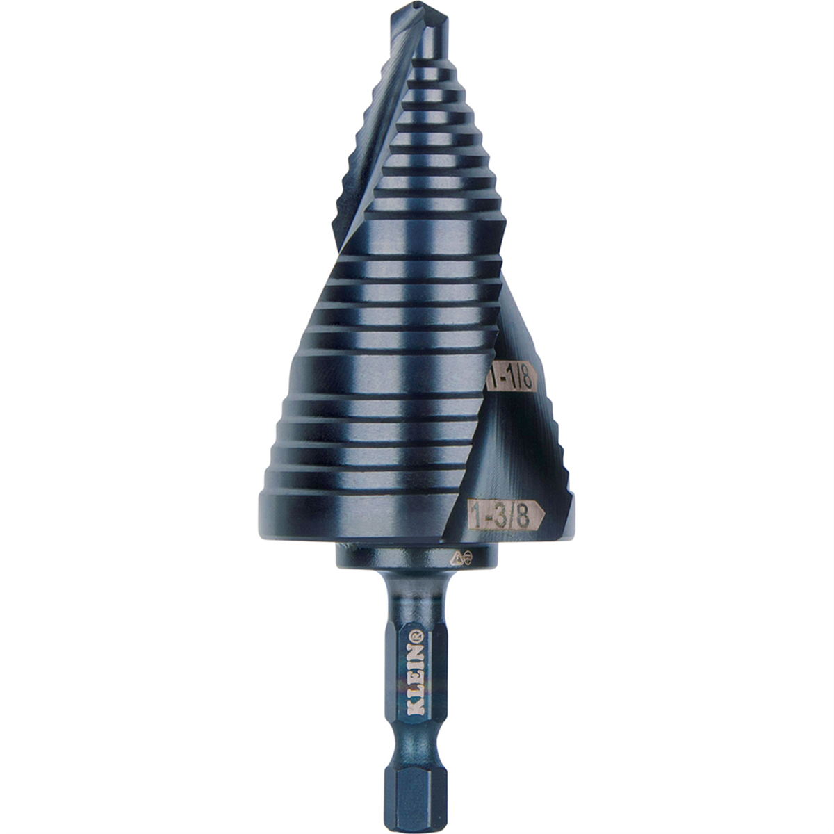 Klein Tools Step Drill Bit, Quick Release, Double Spiral Flute, 7/8 to 1-3/8-Inch