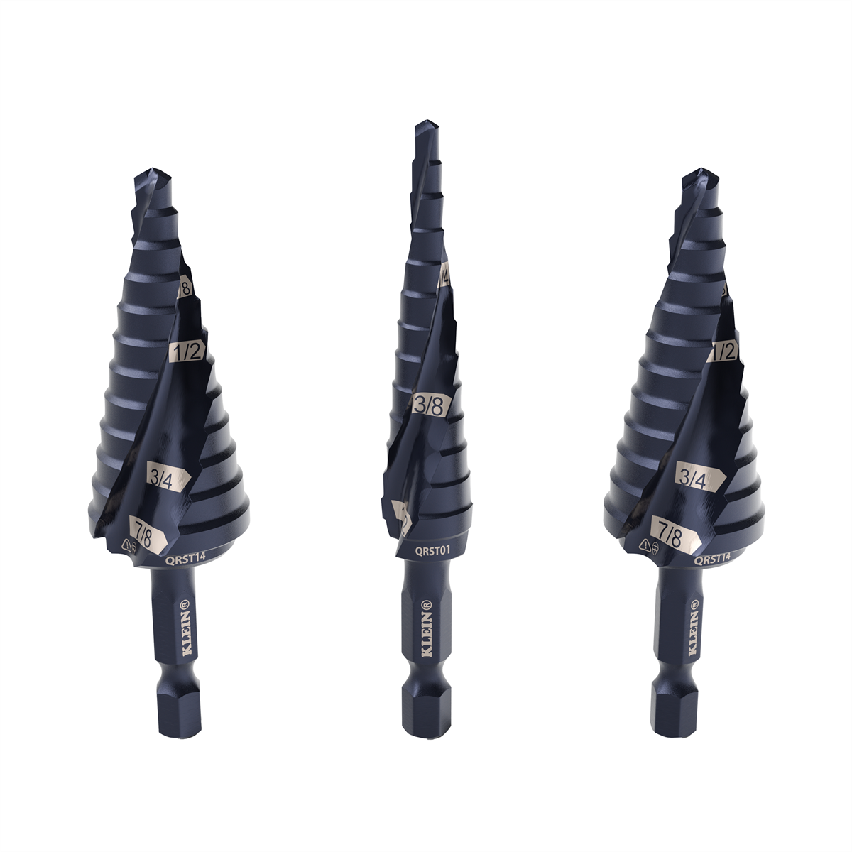 Klein Tools Step Drill Bit Set, Quick-Release, Double Fluted, 3-Piece