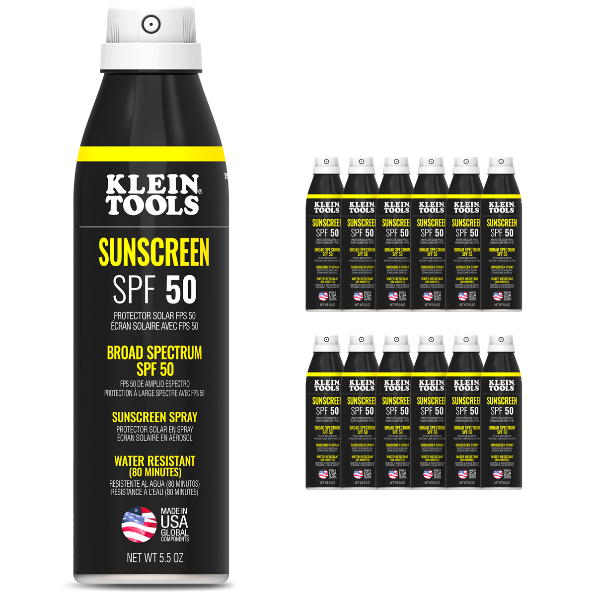 Klein Tools Sunscreen Spray, Broad Spectrum SPF 50, 12-Pack