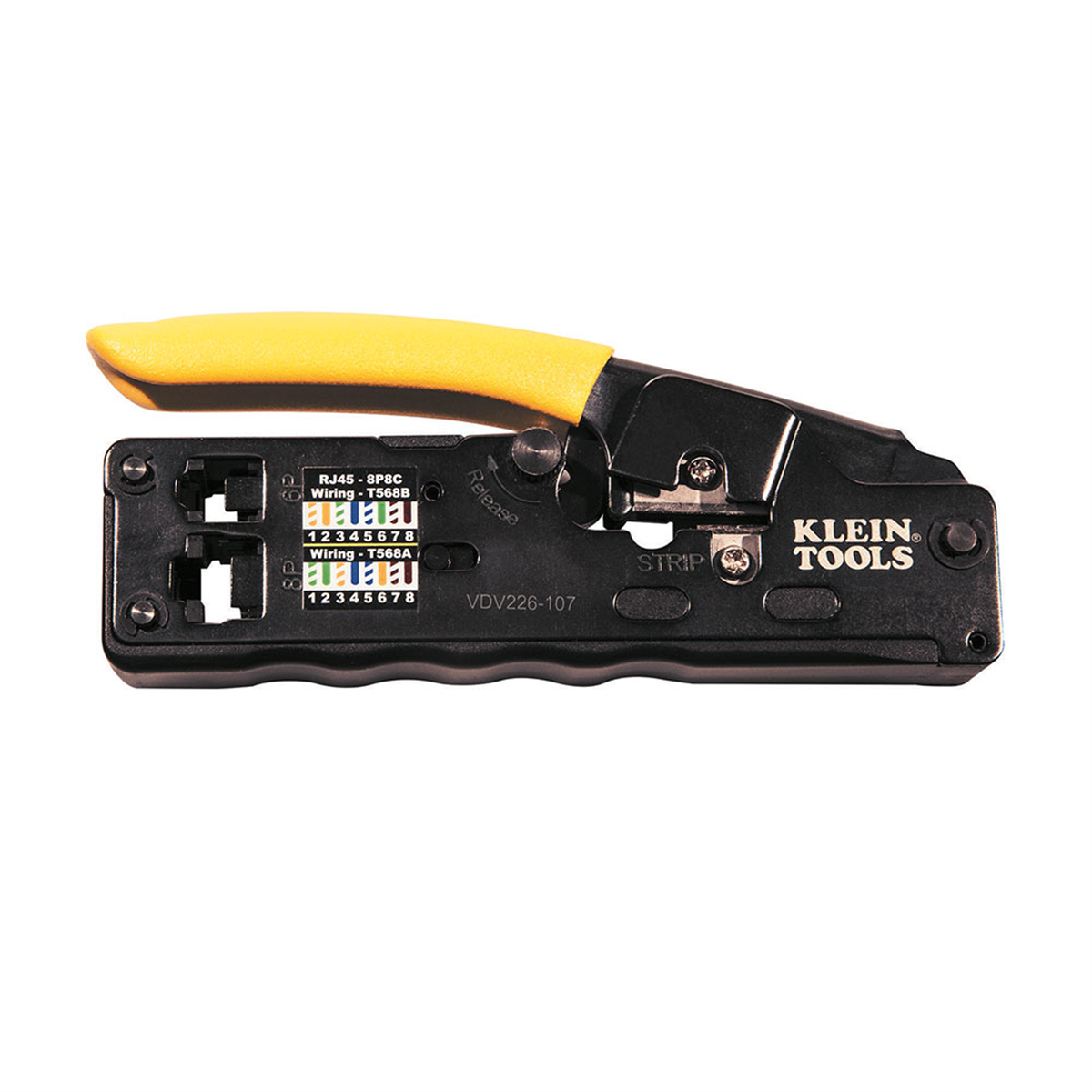 Klein Tools Ratcheting Data Cable Crimper / Stripper / Cutter, Compact