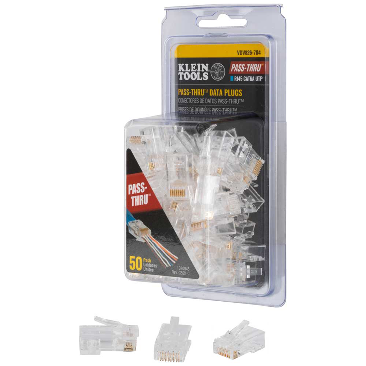 Klein Tools Pass-Thru&trade; Modular Data Plugs, RJ-45-CAT6A, UTP, 50-Pack
