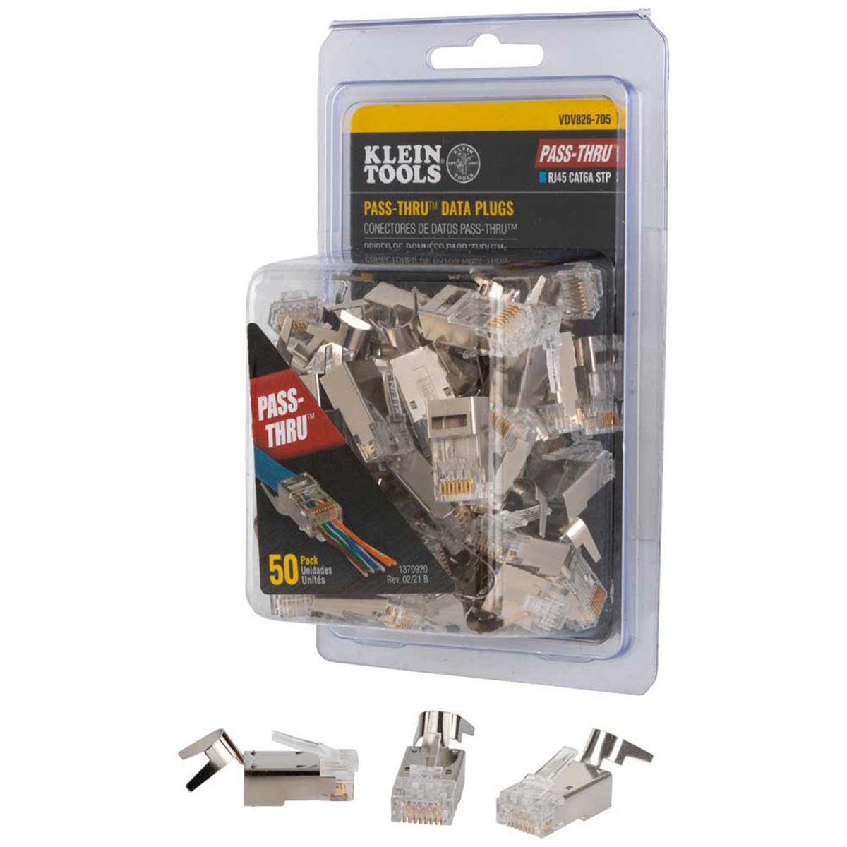 Klein Tools Pass-Thru&trade; Modular Data Plugs, RJ45-CAT6A, Shielded (STP), 50-Pack