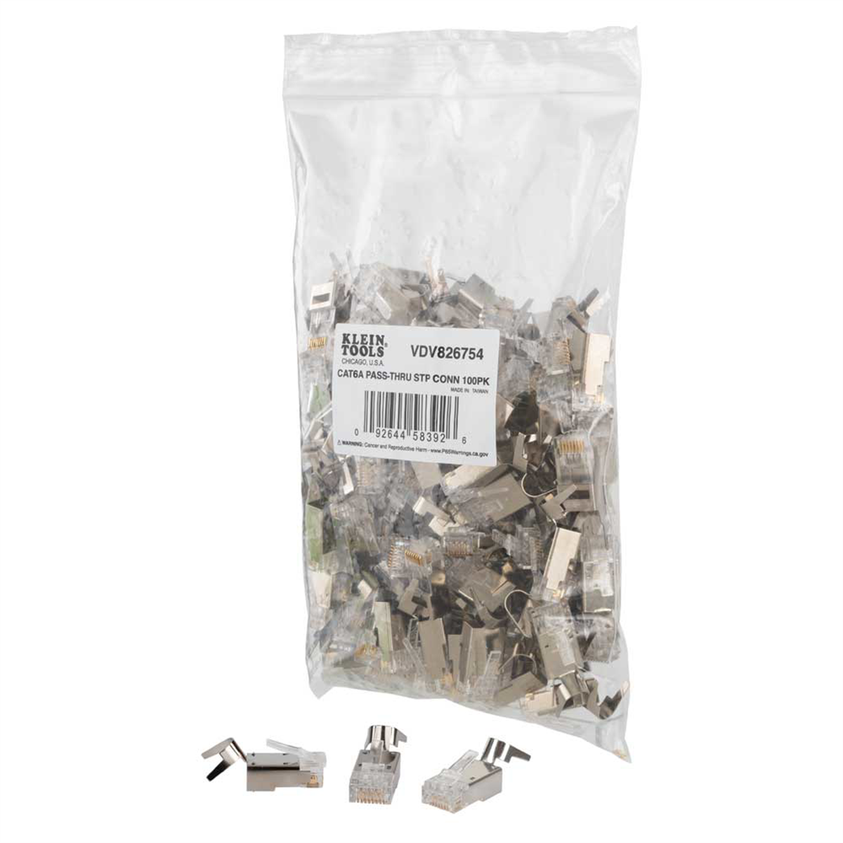 Klein Tools Pass-Thru&trade; Modular Data Plug, RJ45-CAT6A, Shielded (STP), 100-Pack