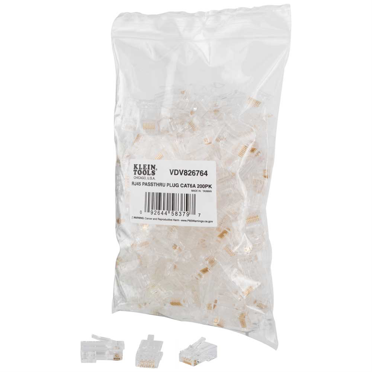 Klein Tools Pass-Thru&trade; Modular Data Plugs, RJ45-CAT6A, UTP 200-Pack