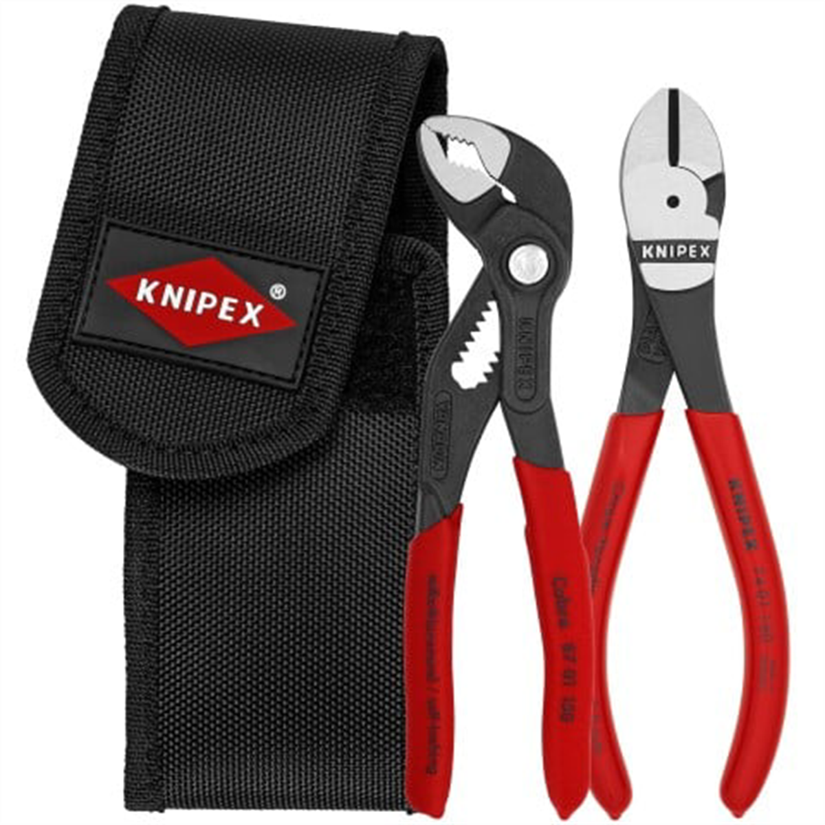 KNIPEX  2 Piece Mini Pliers in Belt Pouch - Cobra and High Leverage Diagonal Cutters