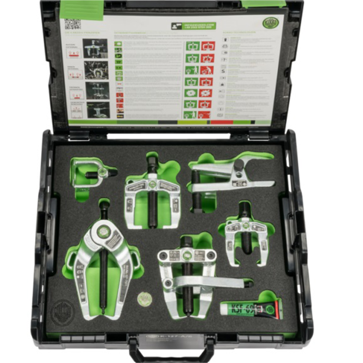 Kukko Quality Tools Front-end service kit fordisassembly and maintenance of swivelcaster arms, ball joints, tie rods & wheelbearings