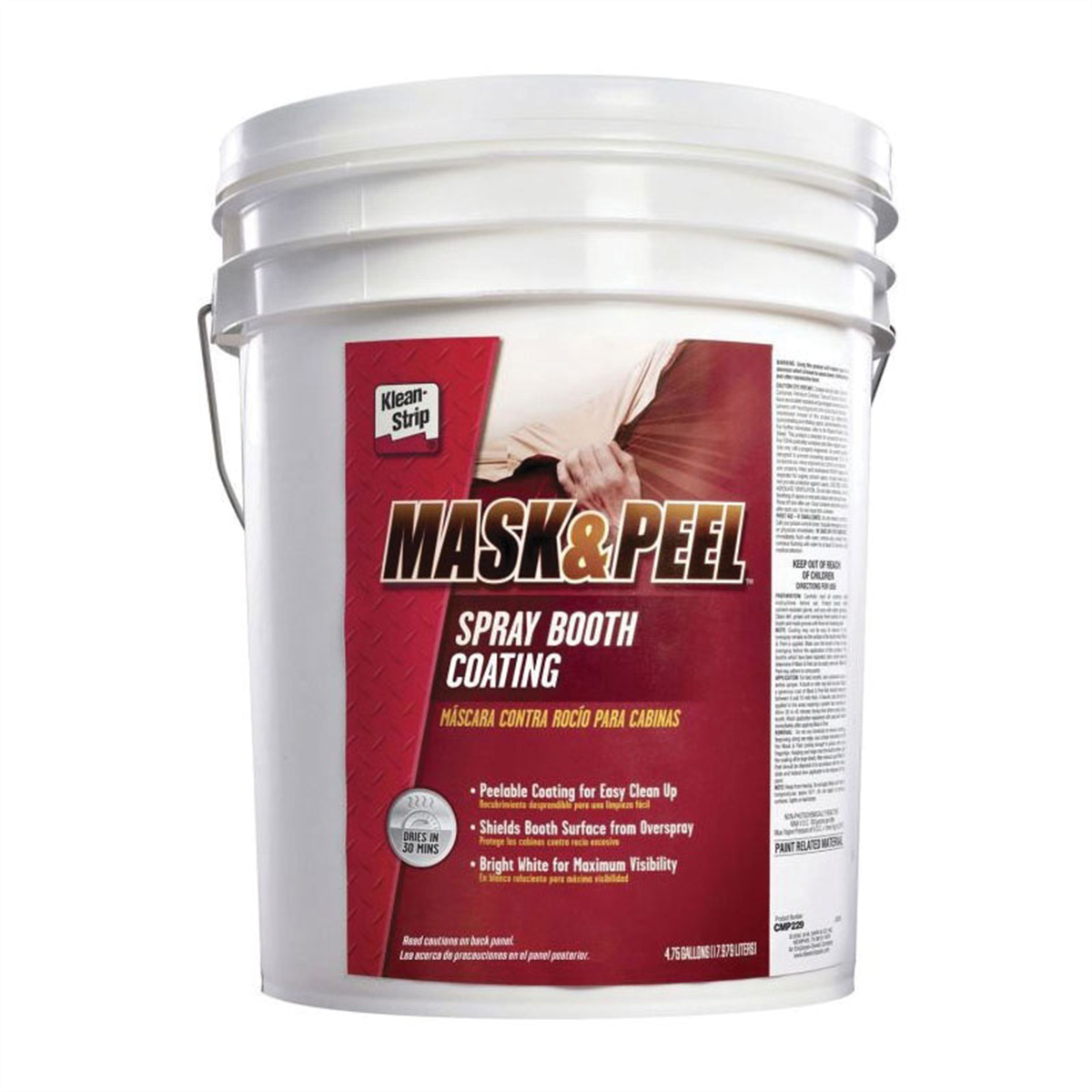 Klean Strip Mask & Peel CMP229 Peelable Spray Booth Coating, 4.75 gal, Thick Liquid, Bright White, Peelable