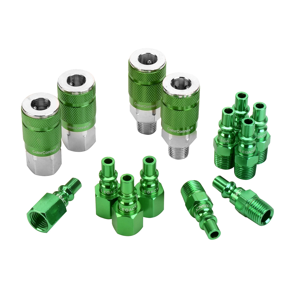 Legacy Manufacturing ColorConnex Coupler and Plug Kit, 14-Piece, Type B, 1/4" Body, 1/4" NPT, Green