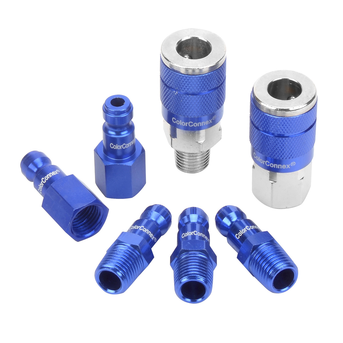 Legacy Manufacturing ColorConnex Coupler and Plug Kit, 7-Piece, Type C, 1/4" Body, 1/4" NPT, Blue