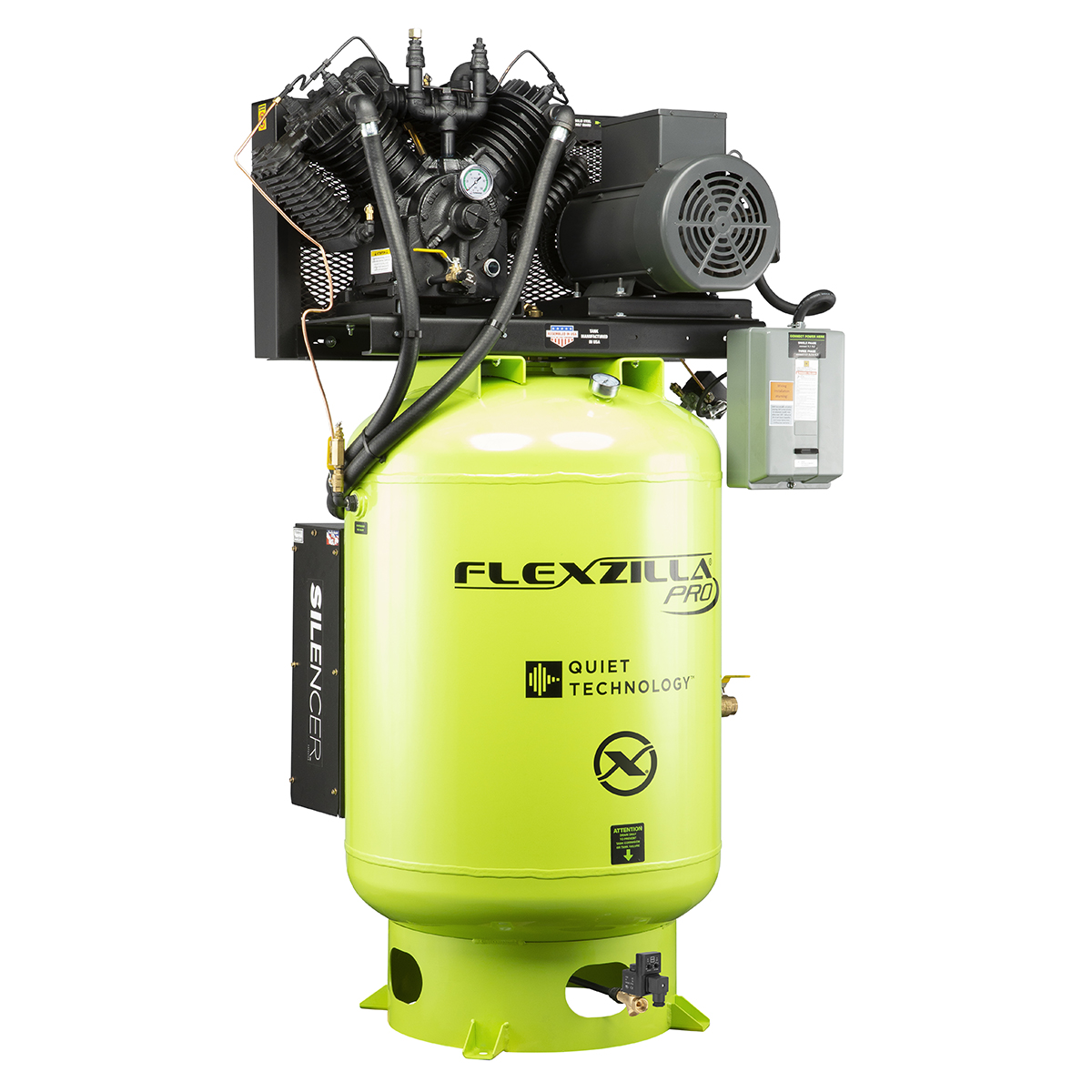 Legacy Manufacturing Flexzilla&reg; Pro Piston Air Compressor with Silencer&trade;, 3-Phase, Stationary, 10 HP, 120 Gallon, 230 Volt, 2-Stage, Vertical, ZillaGreen&trade;