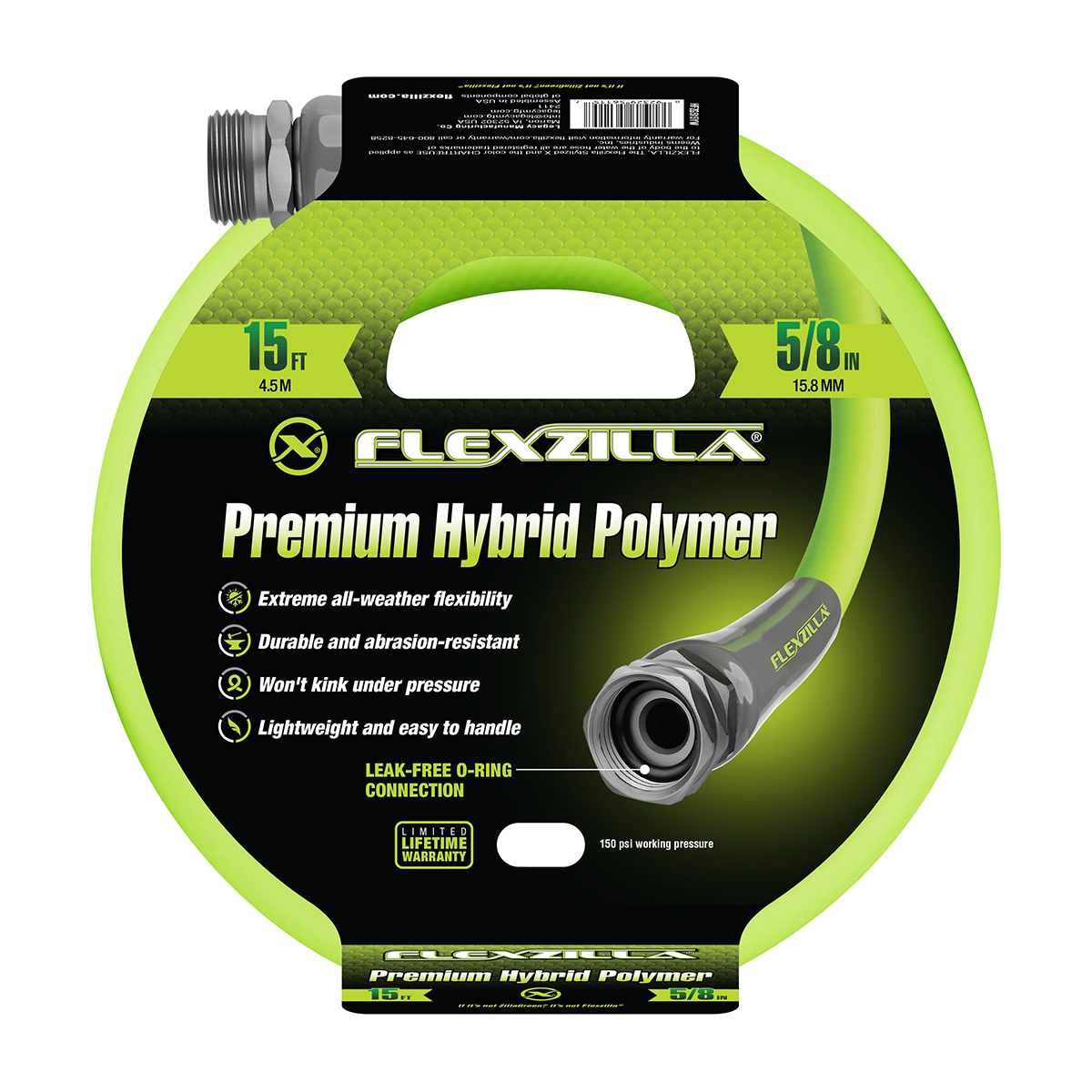 Legacy Manufacturing Flexzilla Garden Hose, 5/8" x 15', 3/4" - 11 1/2 GHT