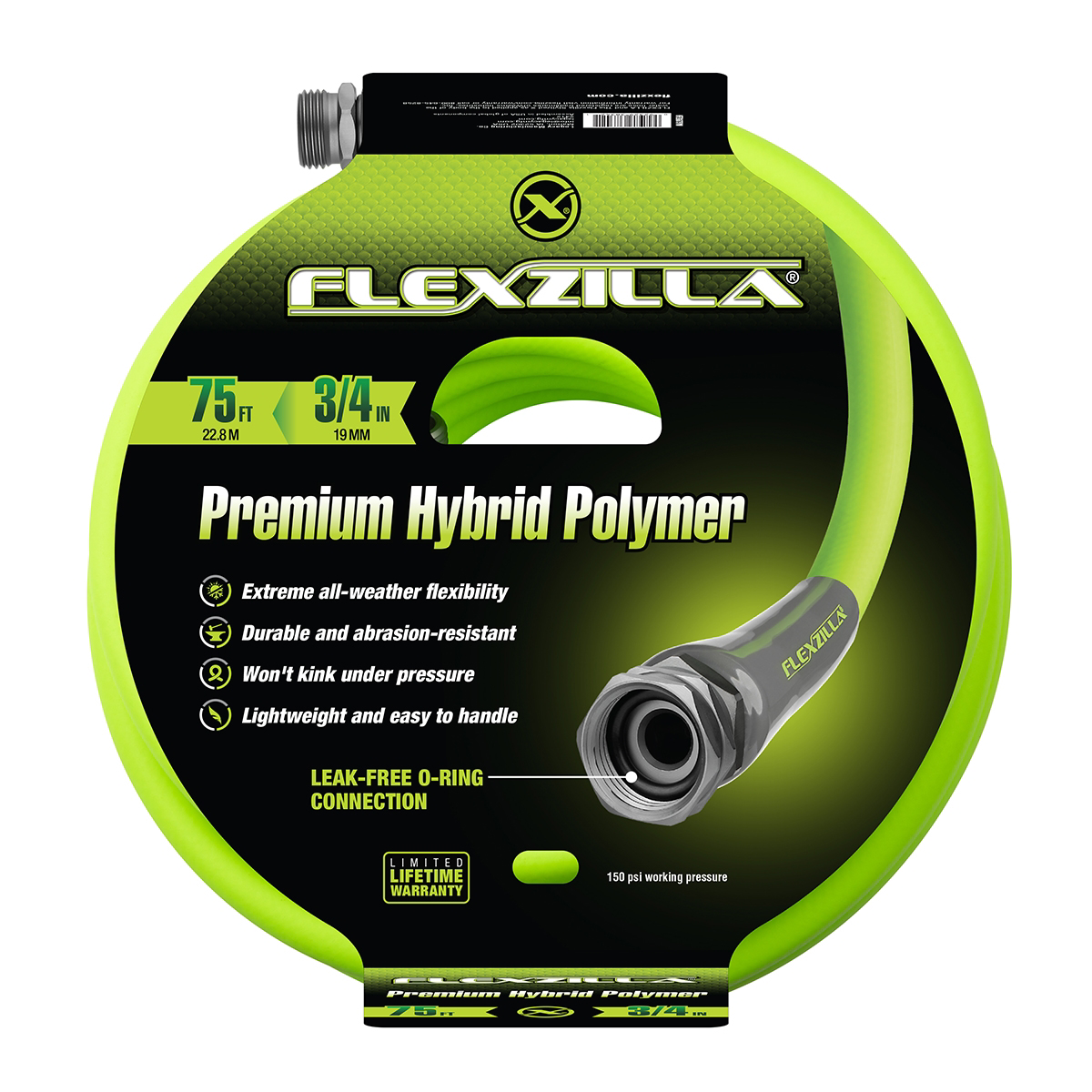 Legacy Manufacturing Flexzilla Garden Hose, 3/4" x 75', 3/4" - 11 1/2 GHT Fittings