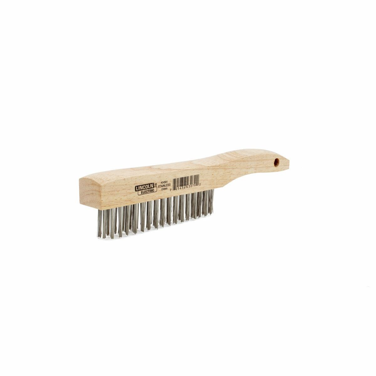 Lincoln Electric 9 in. Long Wooden Handled Stainless Steel Welding Wire Brush (.8 in. x 4.9 in. Bristle Area 4 x 16 Row)