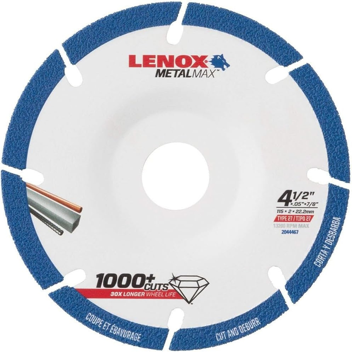 Lenox Tools 4.5 Inch Diamond Combo Cut Grinding Wheel with 7/8 Inch Arbor