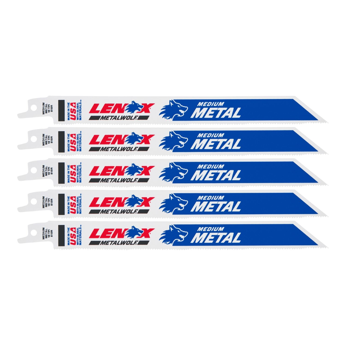 Lenox Tools 8 Inch x 18T Metal-Cutting Bimetal Reciprocating Saw Blades - 5 Blades