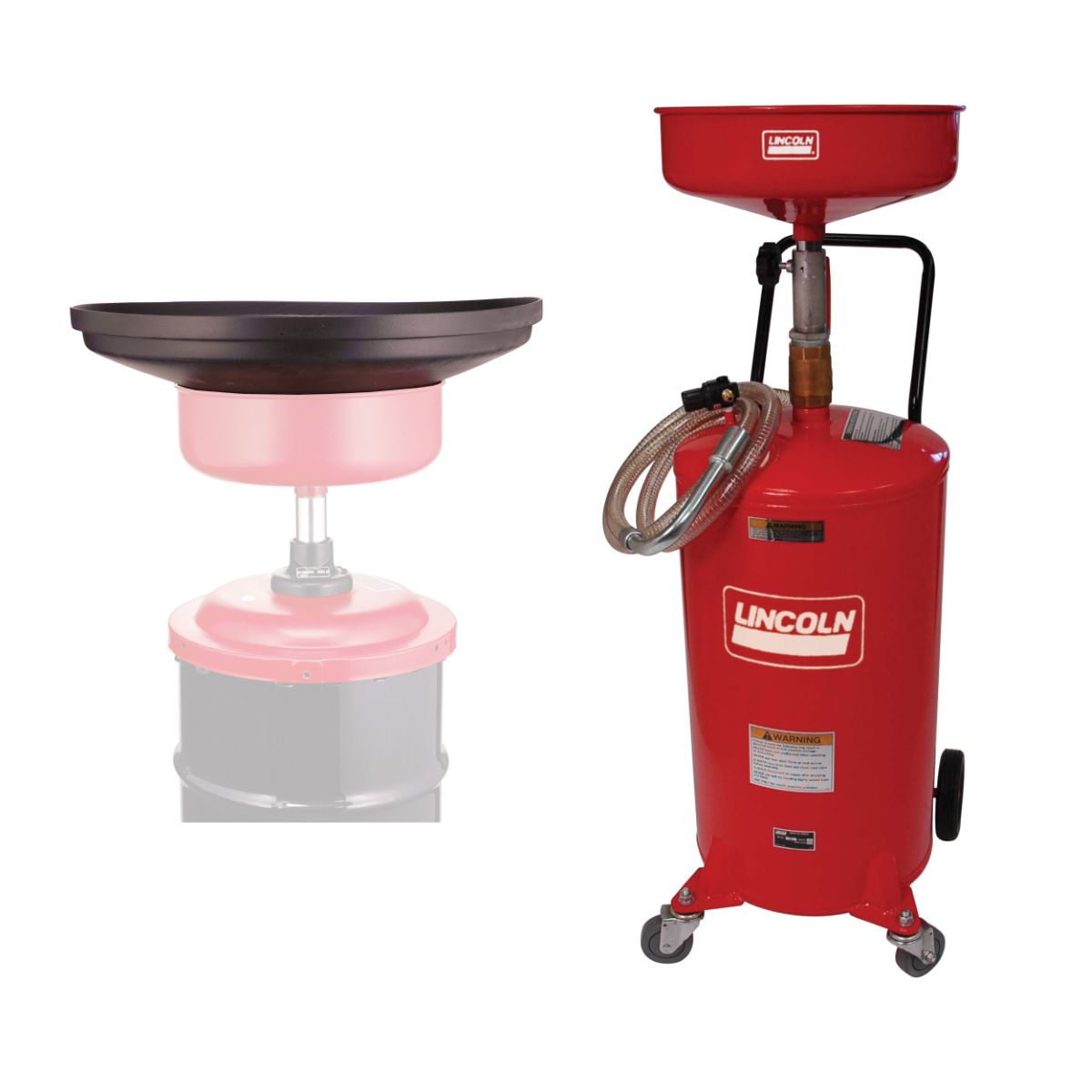 Lincoln Lubrication 3601 18 Gallon Pressurized Oil Drain with 3610 Large Funnel Adapter Bundle for Fast Fluid Evacuation and Mess-Free Oil Changes