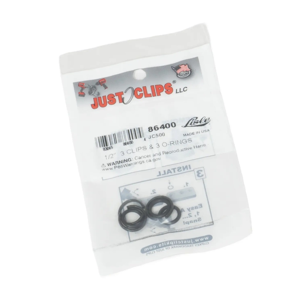 Lisle JC500 1/2-inch 3 Clips & 3 O-Rings Set