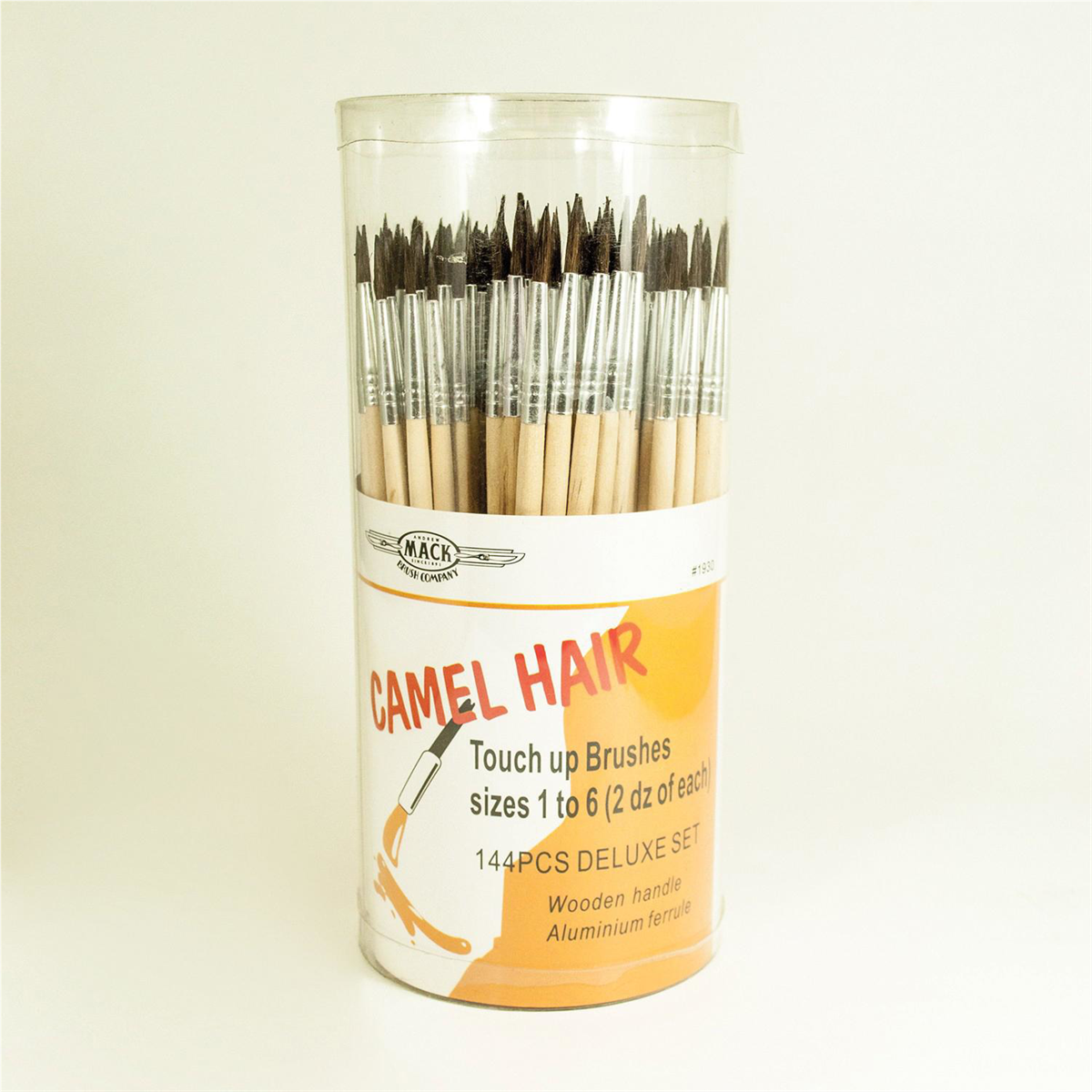 Mack Brushes 1930 Camel Hair Open Stock Watercolor Touch-Up Brush Set, #1, #2, #3, #4, #5, #6 Brush, Wood Handle