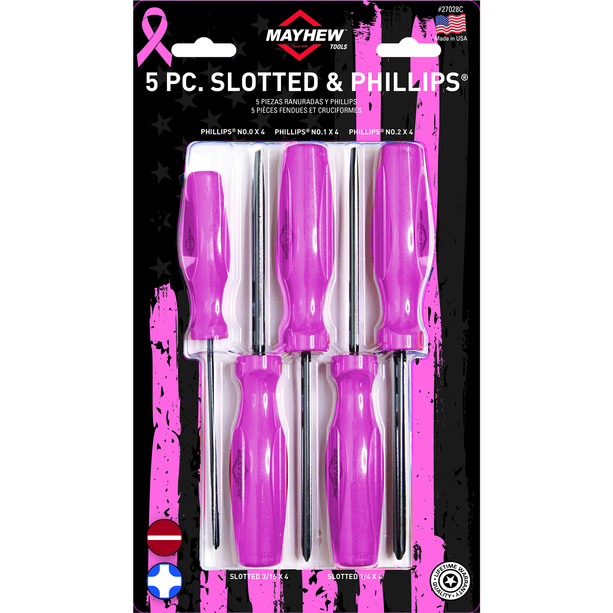 Mayhew Tools Mayhew Tools 5 PC Slotted / Phillips Screwdriver Set - Pink
