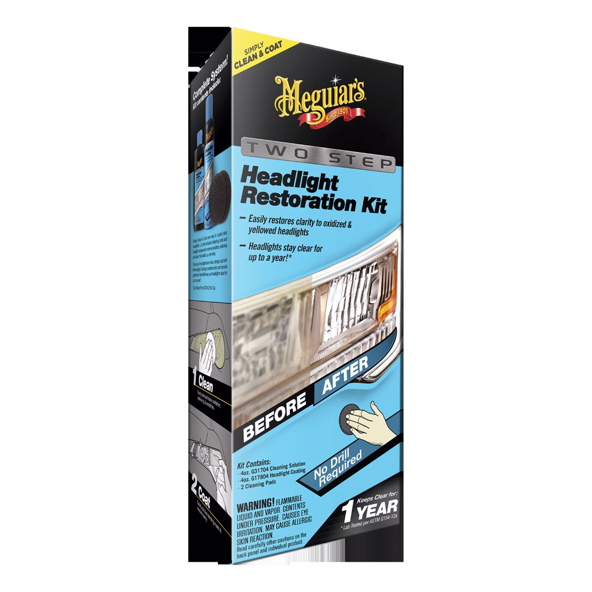 Meguiars G2970 Two-Step Headlight Restoration Kit, 28.8% VOC Content, Lime, Lemon Odor/Scent