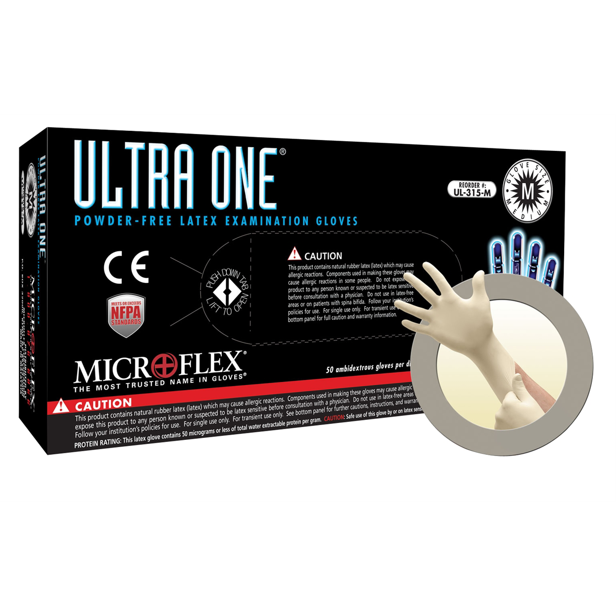 Microflex ULTRA ONE PF LATEX EXT CUFF EXAM GLOVES LARGE