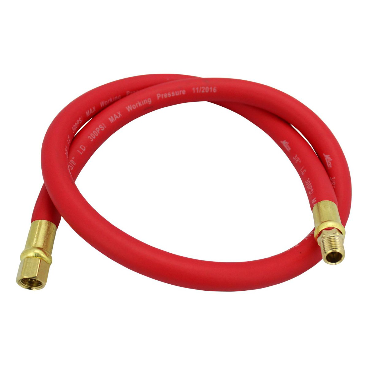 Milton 2760-3LH Air Leader Hose, 3/8-inch x 3 ft. Rubber Hose - 1/4-inch NPT Brass Ends - 300 Max PSI