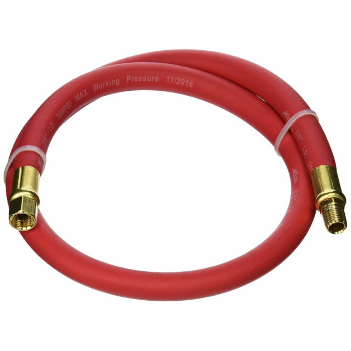 Milton Lead-in EPDM Rubber Air Hose, 3/8-inch ID x 3 ft., 3/8-inch MNPT Brass Fittings, 300 PSI