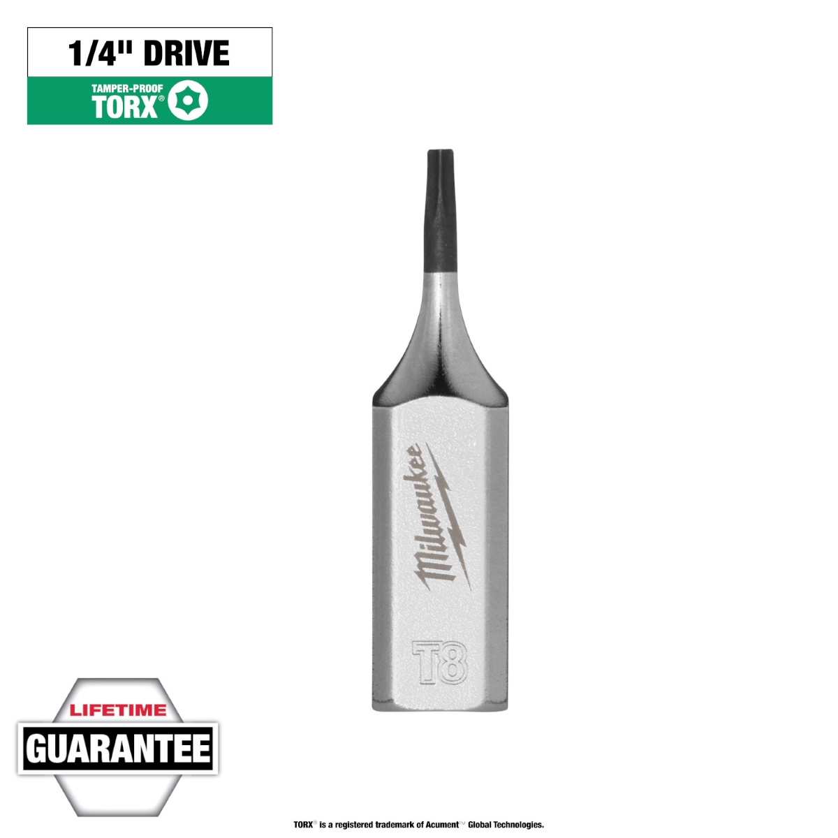 Milwaukee Tool 1/4 Inch Drive T8 Tamper Proof TORX Bit Socket