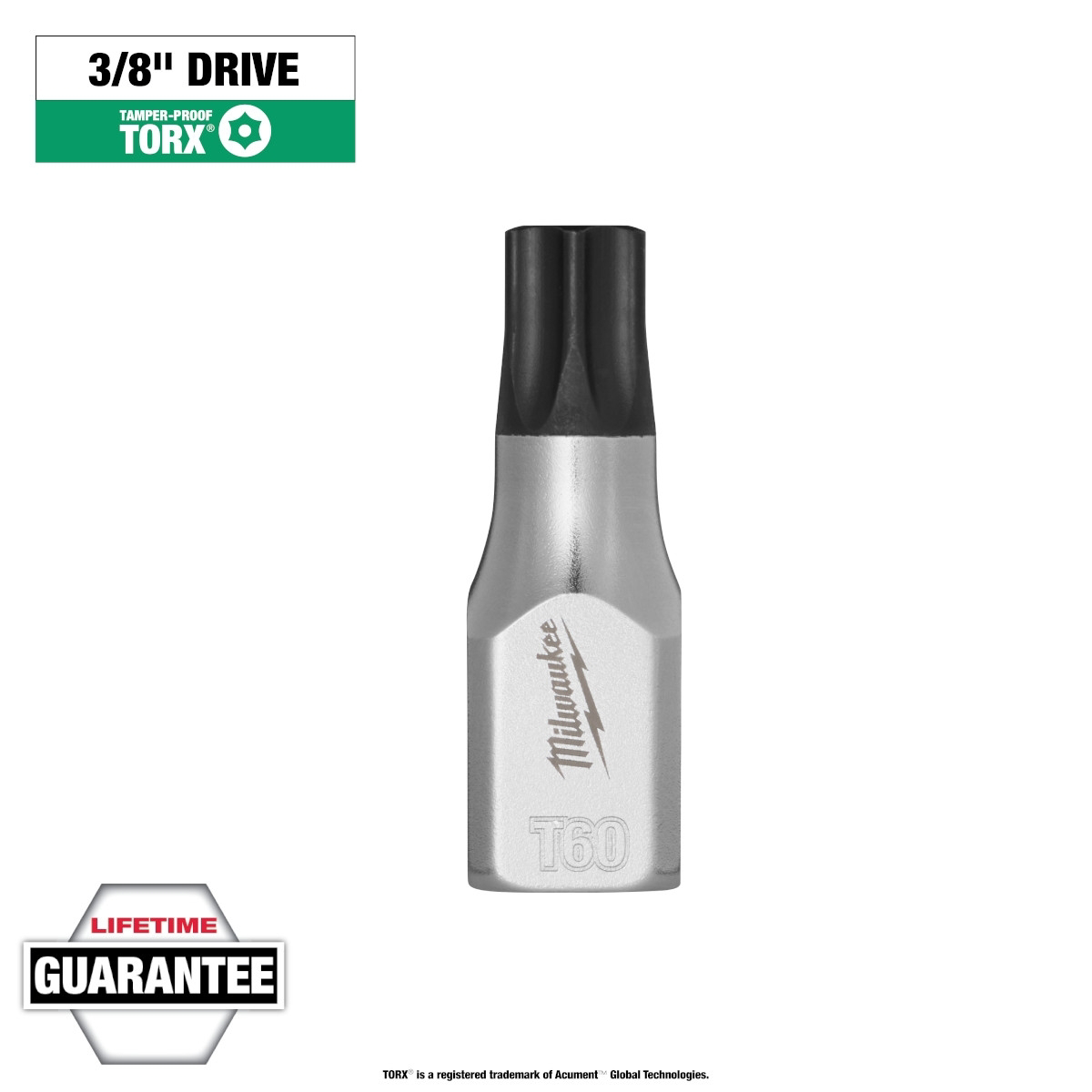 Milwaukee Tool 3/8 Inch Drive T60 Tamper Proof TORX Bit Socket