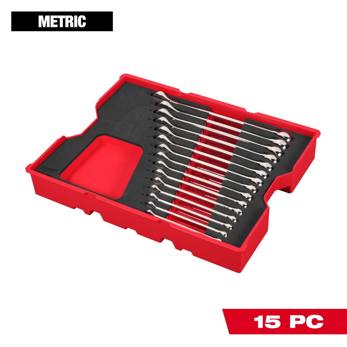 Milwaukee Tool 15 Piece Metric Combination Wrench Set with Tray for PACKOUT Drawers