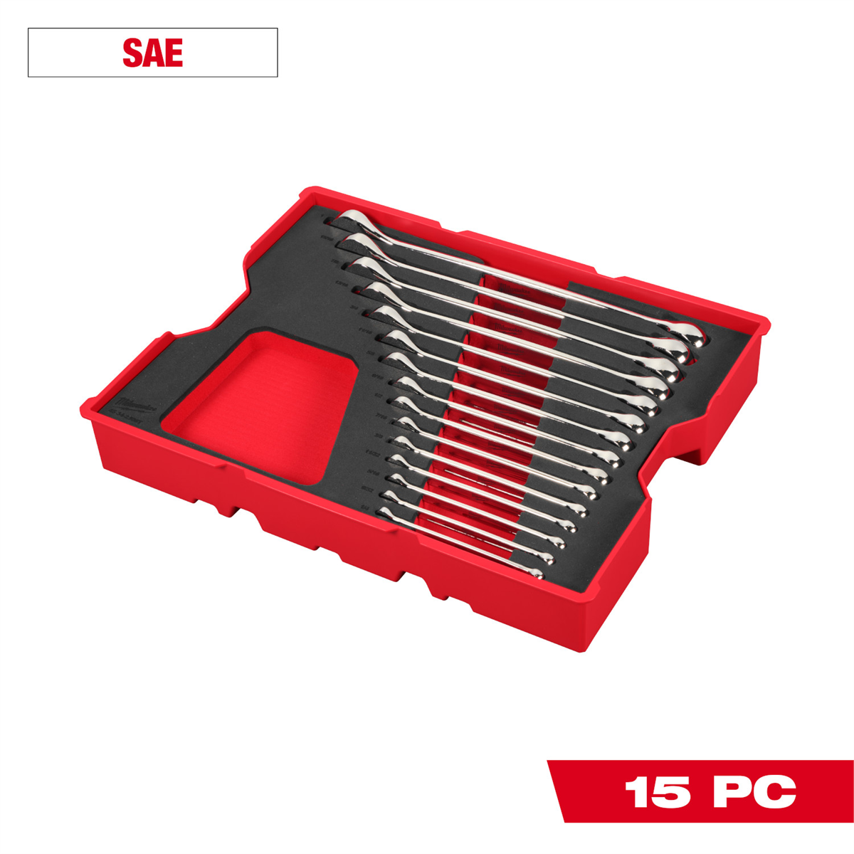 Milwaukee Tool 15 Piece SAE Combination Wrench Set with Tray for PACKOUT Drawers