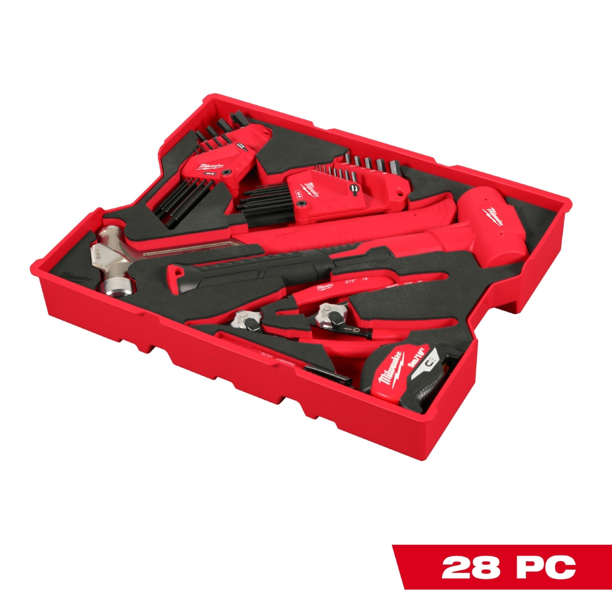 Milwaukee Tool 28 Piece Hex Key and Hammer Set with Tray for PACKOUT Drawers