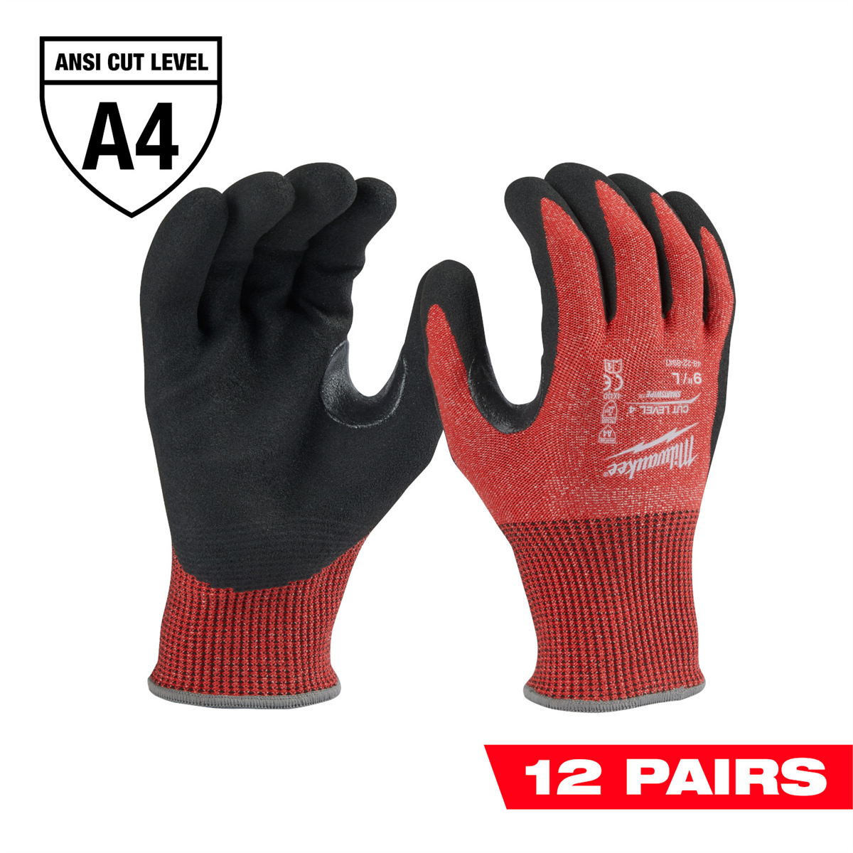 Milwaukee Tool 12 Pair Cut Level 4 Coated Nitrile Dipped Gloves - L
